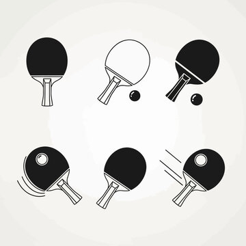 Table Tennis Rackets and Balls Icons Set