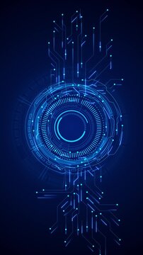 Futuristic blue tech ring with circuit paths, glowing HUD details, and dark digital space. Perfect for software videos, AI intros, cyber screens, data titles, technology promos, and overlays.