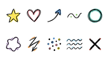 Obraz premium The icon pack features various colorful symbols on a white background.