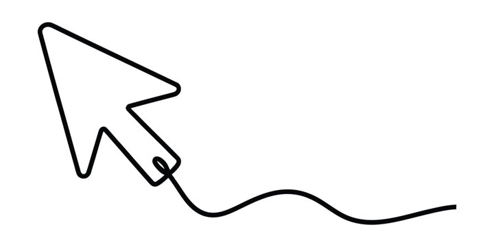 Black outline computer mouse cursor arrow icon with a wavy line tail