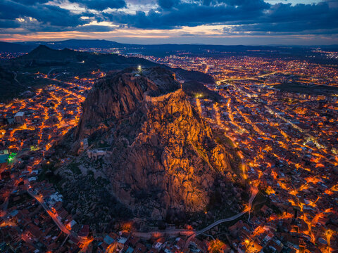 Night View of Afyon Castle in Afyonkarahisar, Turkey