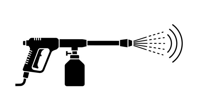 Professional vector illustration of a high pressure cleaning spray gun used for industrial maintenance and household exterior washing tasks isolated on a simple white background surface