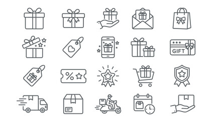 Fototapeta premium Set of thin line gift and shopping delivery icons.