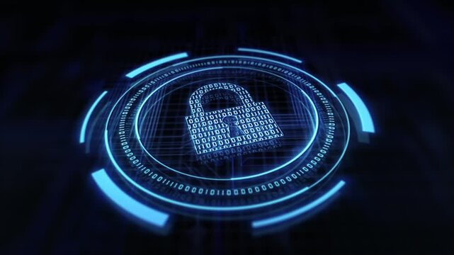 A symbol of safety and security in digital cyberspace. Electronic virtual firewall. Coded protection system against hacking threats and cyber attacks. Program code system.