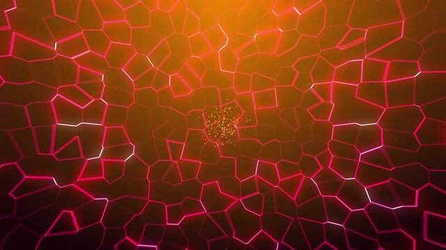 Abstract Glowing Neon Pink Voronoi Polygon Cell Network Animated Motion Background 