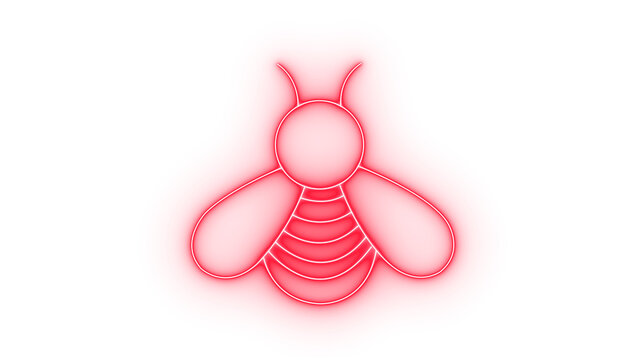Vibrant colorful neon bumblebee icon with glowing light effect for nature and wildlife digital design projects isolated on transparent background featuring minimalist styling