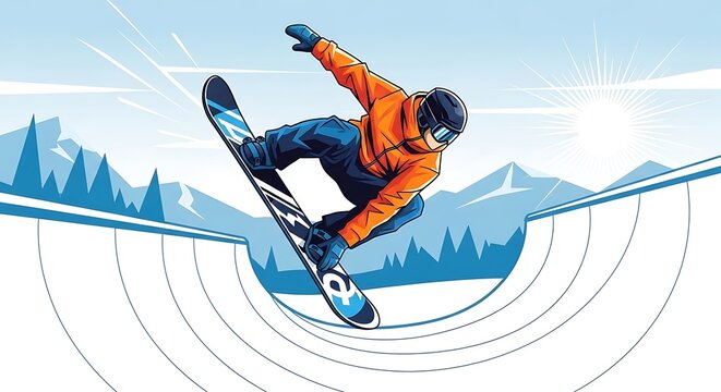 Snowboarder Halfpipe Jump.