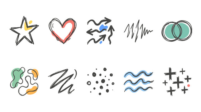 A vibrant icon pack featuring diverse symbols and shapes on a clean background for design.