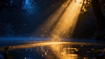 Fototapeta premium Forest light rays on water surface