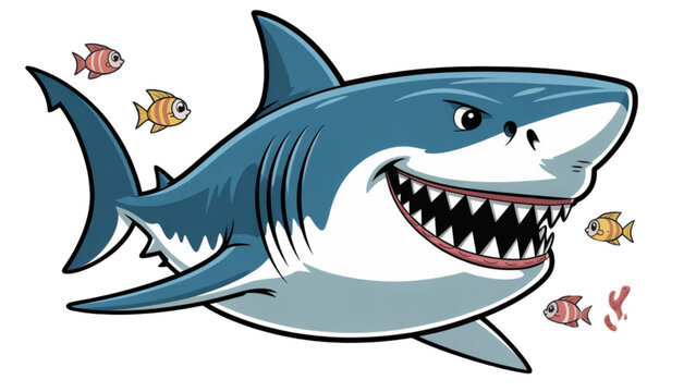 Cartoon shark swimming with open mouth in blue ocean water Vector