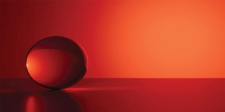 Red glossy red sphere ball in a white room 3D illustration with reflections, minimal design, glass-like round shape concept and clean vector art