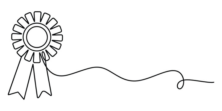 Continuous single line drawing of a winning award ribbon rosette