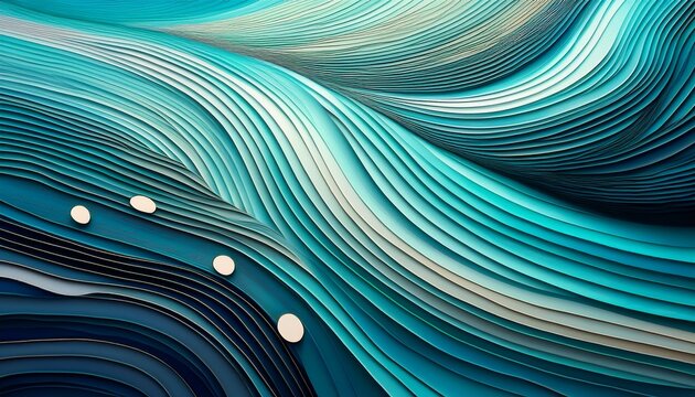abstract geometric background with smooth line representing a river and color transitions from aqua to light blue with small dots symbolizing pebbles