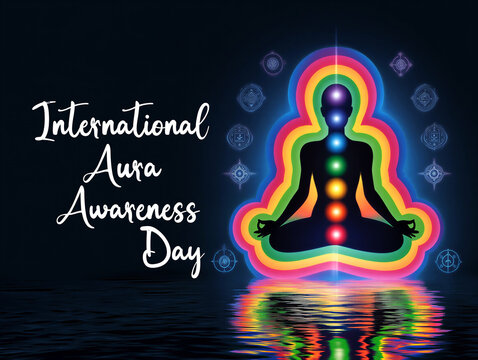 Colorful spiritual illustration of human aura and chakra meditation for international awareness day celebration
