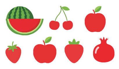 Fototapeta premium Red fruits healthy vector illustration set