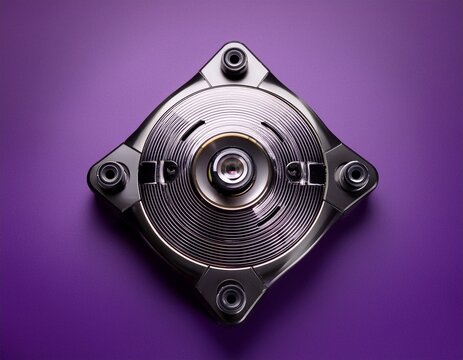 ball head mount on a solid purple background knobs plate lit