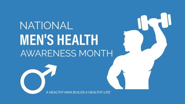Modern flat animation showing strength and vitality with flexed arm symbol, promoting fitness, masculinity, and healthy lifestyle awareness for men. 4k video animation.