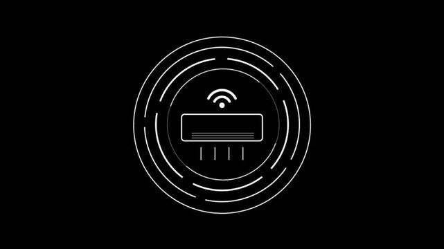 Black air conditioner icon with lines showing cold air flow. Cooling breeze symbol for climate control concept
