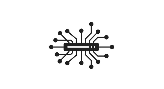 Minimalist server icon with digital circuit connections.