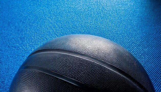 textured medicine ball seam visible on solid blue mat background grip pebble surface