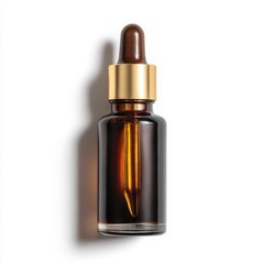Naklejka premium Amber Glass Dropper Bottle with Gold Cap and Dropper.