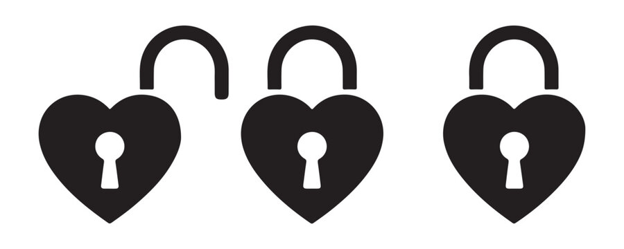 Heart shaped padlocks icons for romantic security theme interface design isolated on transparent background vector.