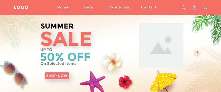 Clean Summer Sale E-Commerce Landing Page and Promotional Hero Banner UI Template