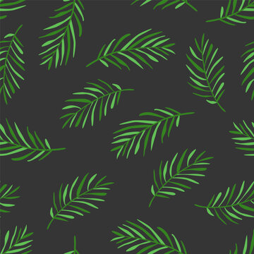 Vector seamless pattern with hand drawn palm leaves. Cute jungle design for textile, backgrounds, wallpaper, wrapping paper, digital prints.