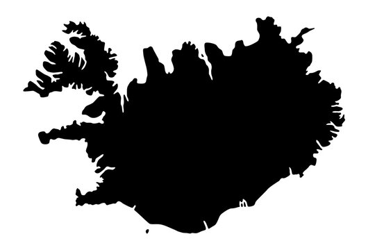 Vector map of Iceland, a Nordic island country. Detailed black silhouette, isolated on white background.