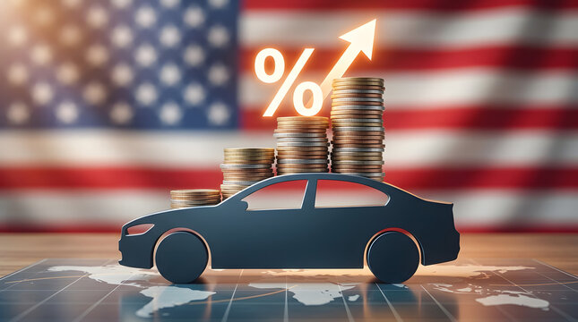 Usa car tariff tax concept with stacked coins