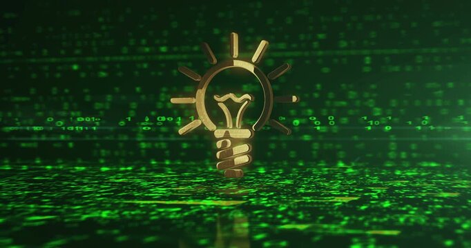 Bulb inspiration idea and creative concept shine symbol. Abstract 3d golden metal glowing icon animation.