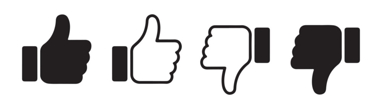 Thumb icons set representing like and dislike feedback signs isolated on transparent background vector graphics.