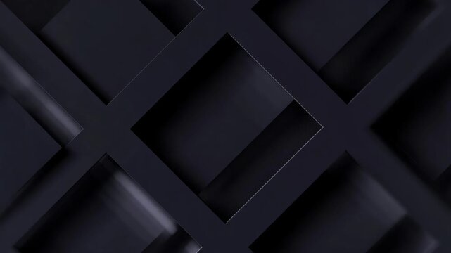Dark overlapping square shapes in an abstract style on a deep black background, conveying a concept of modern minimal design