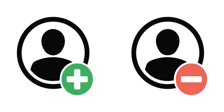 Profile management icons with add plus and remove minus round buttons for social media account user interface.