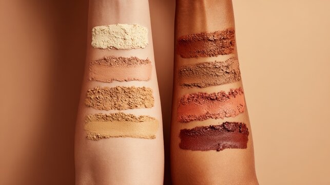 Makeup Swatches on Skin &mdash; Range of Powder Shades from Light to Deep Tones for Beauty and Cosmetics Projects