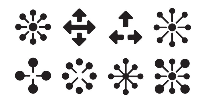 Set of connectivity icons with arrows and radial patterns, representing expansion, connection, and movement.