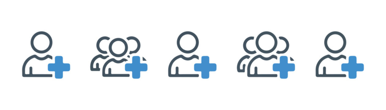 Add people icon group plus symbol vector interface user crowd management meeting.