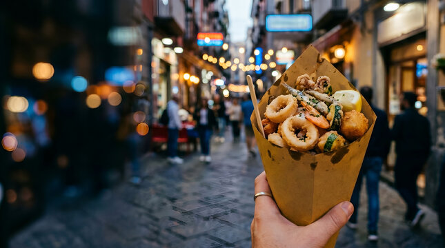 Cuoppo Napoletano Fried Seafood Cone Street Food Closeup