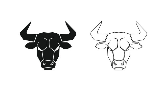 Bull head silhouette and line art on white background silhouette