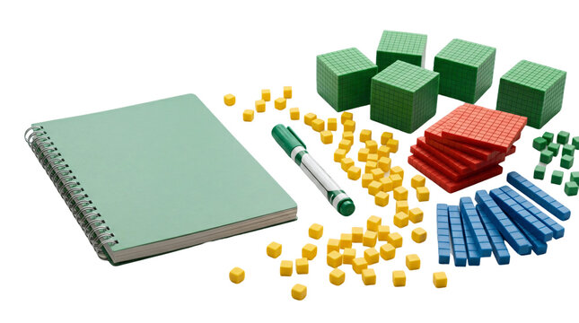 Base Ten Blocks Educational Math Manipulatives with Notebook and Marker.