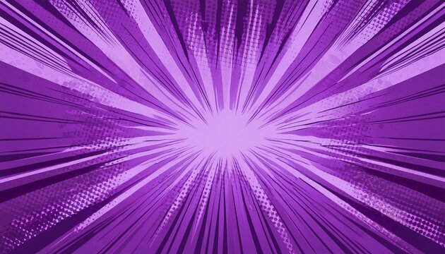 purple retro comic lightning abstract background featuring sunburst rays and halftones