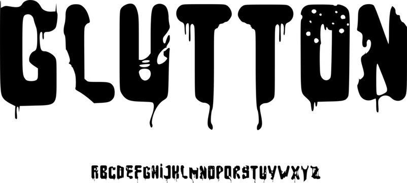 GLUTTON Dripping Grunge Display Font Alphabet &ndash; Bold Melted Font Type with Rough Ink Letterforms, Gritty Typography Meaning for Streetwear Branding, Logo Design, and Dark Graphic Design Project