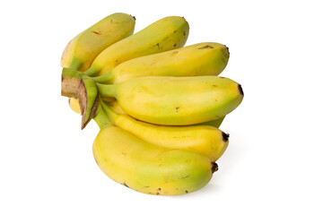 Obraz premium The High-resolution of fresh lady finger banana using stack focus technique on a white background, suitable for editing.