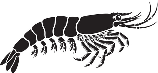 Black silhouette of a shrimp a marine crustacean vector illustration for seafood menus culinary concepts and ocean life themes © Laiba