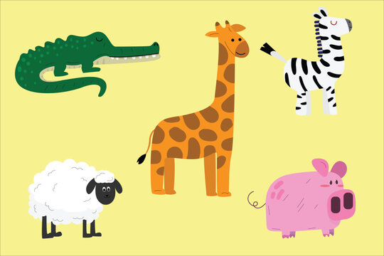 colorful cute cartoon animals group illustration