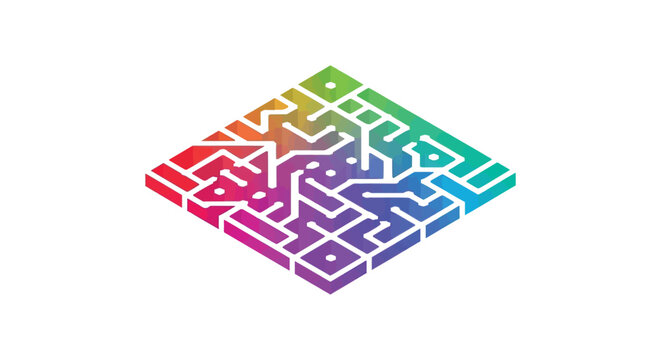 Colorful maze silhouette on white background high quality professional detailed modern