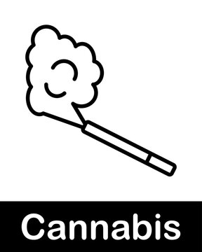 Smoking joint with cloud line icon representing cannabis consumption, weed smoking and relaxation concept in minimal style