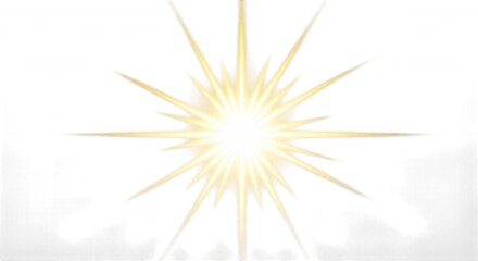 Fototapeta premium A bright, glowing starburst or sunburst with sharp, radiating golden rays isolated against a dark background