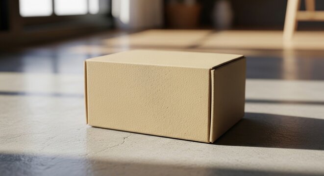 A Simple Cardboard Box Sitting on a Sunlit Floor.