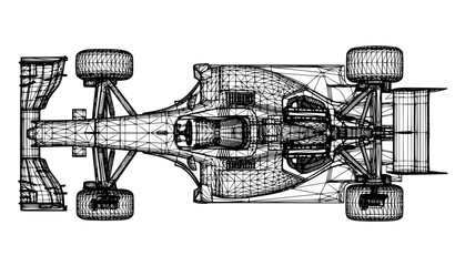 Wireframe racing car top view vector with 3D polygon mesh motorsport design © MSTSUFIA